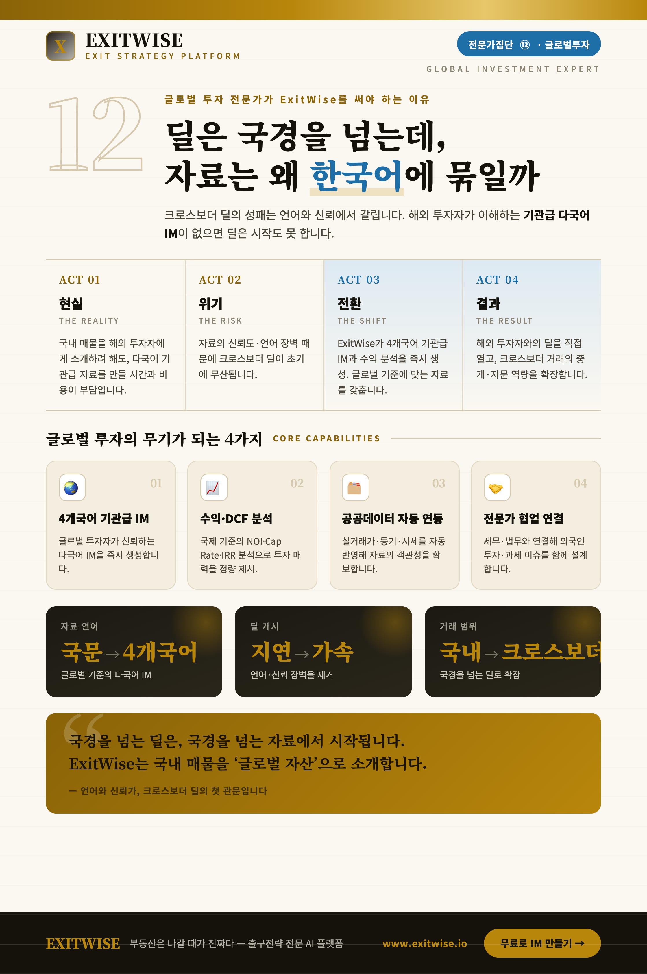 글로벌 투자 전문가를 위한 ExitWise 브로셔 미리보기
