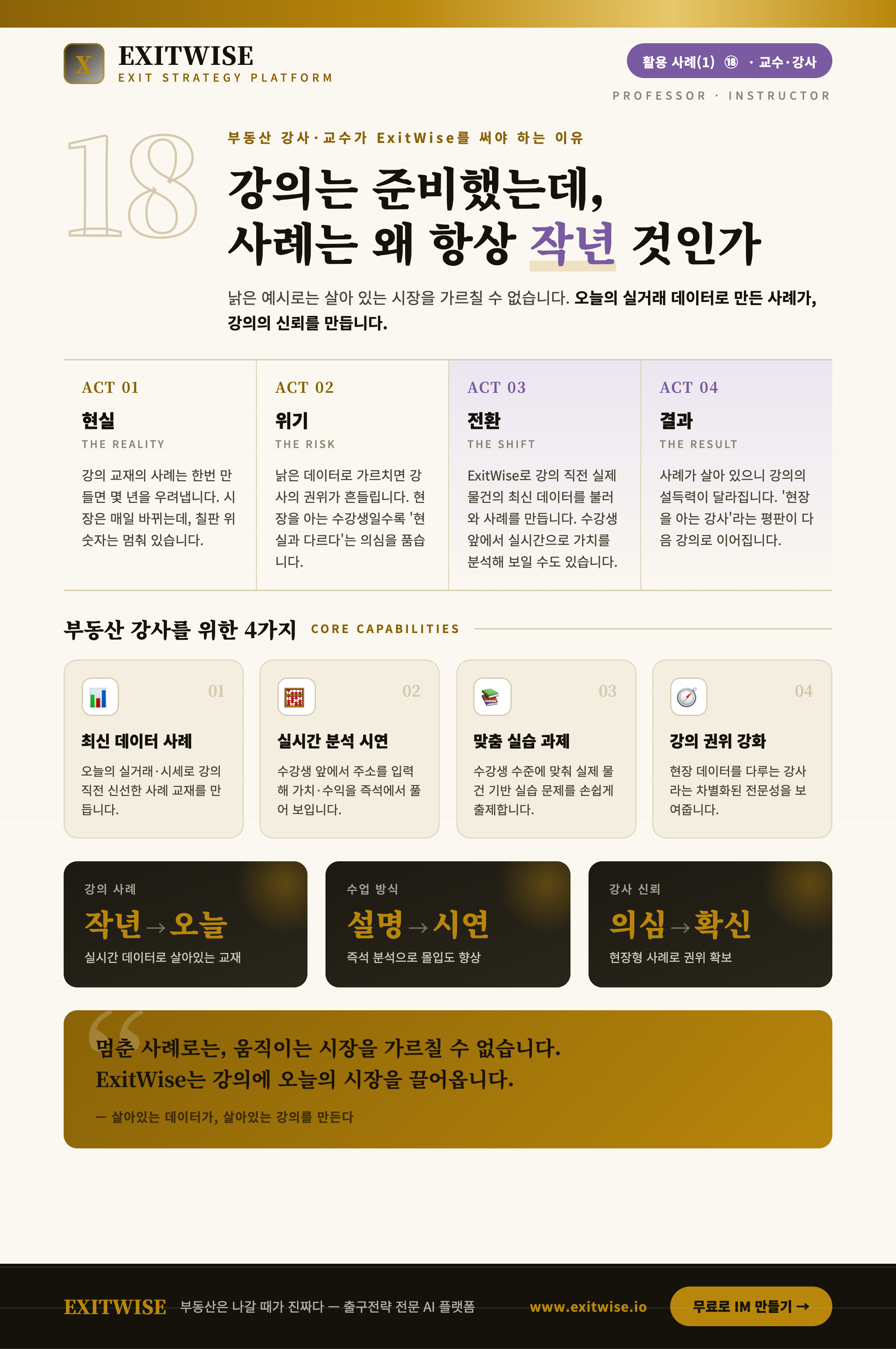 부동산 교수 · 강사를 위한 ExitWise 브로셔 미리보기