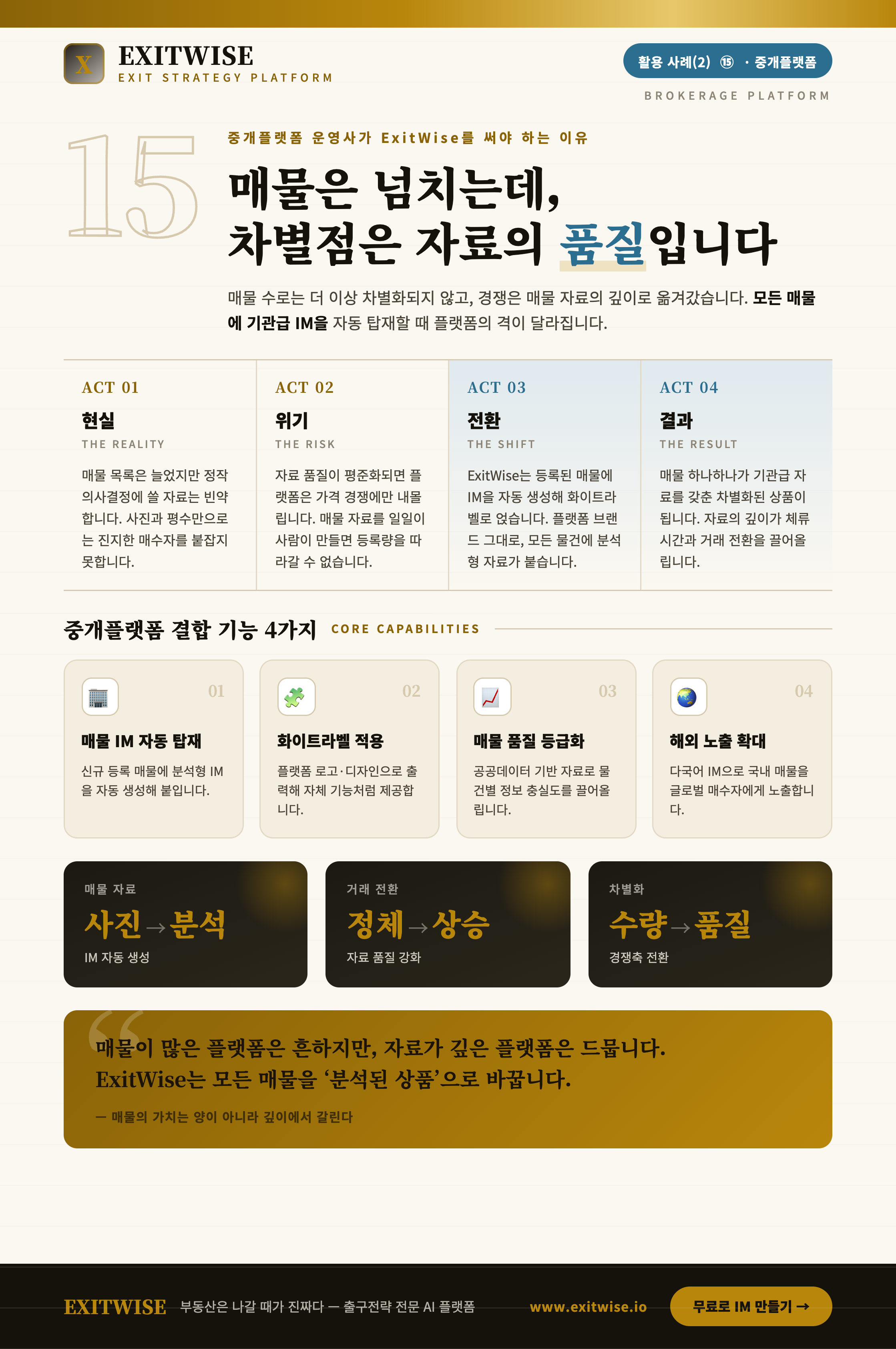 중개플랫폼 운영사를 위한 ExitWise 브로셔 미리보기
